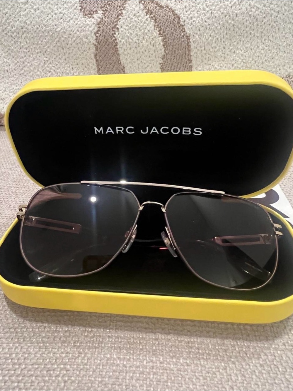 Marc Jacobs Men’s Aviator Sunglasses with Black Lenses and Gold Frame
